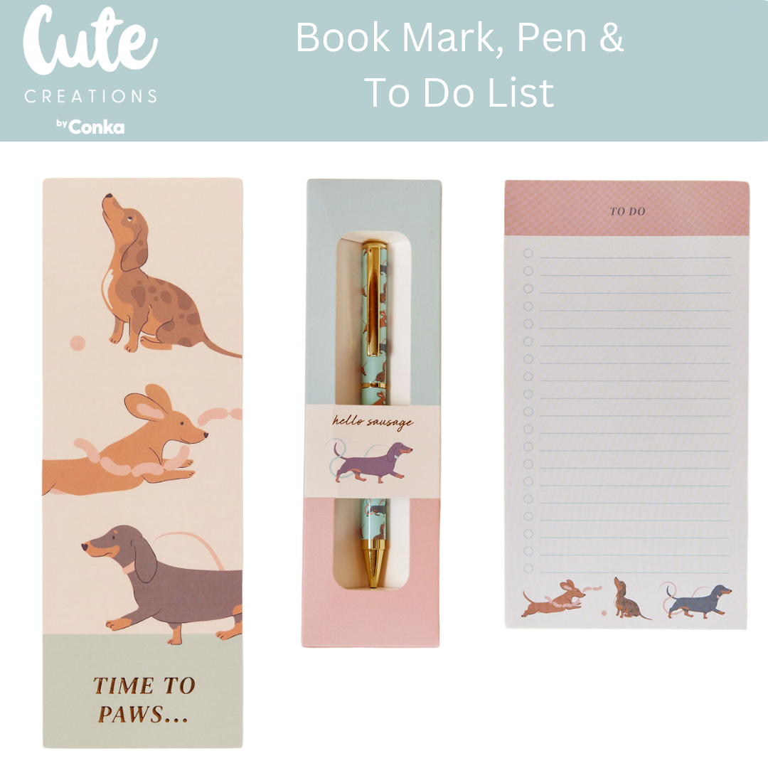 Dachshund 'Brew & Do' Gift Set - Mug, Coaster, To Do List, Bookmark & Pen