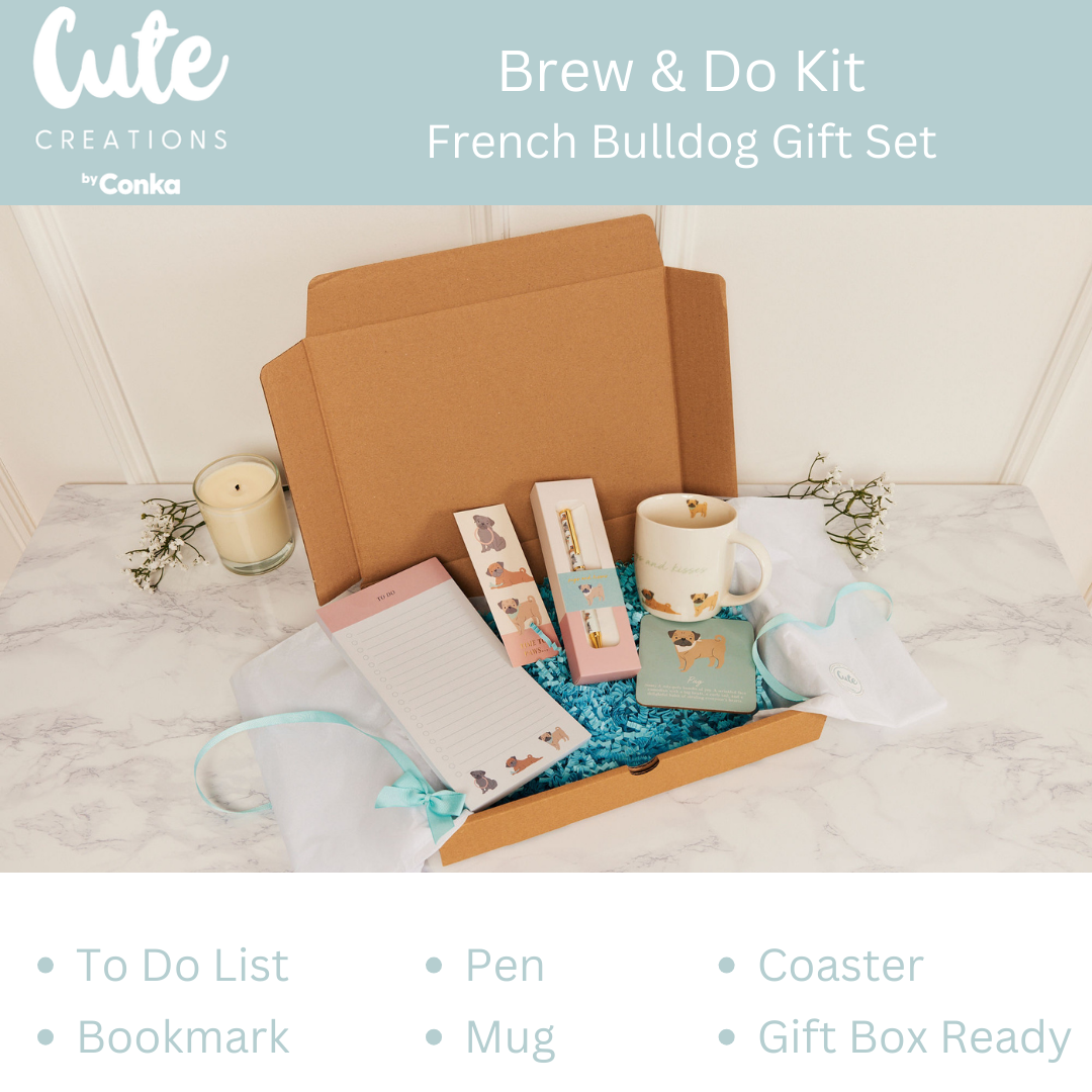 Pug 'Brew & Do' Gift Set - Mug, Coaster, To Do List, Bookmark & Pen