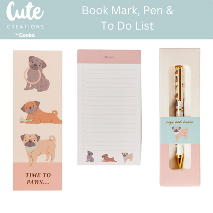Pug 'Brew & Do' Gift Set - Mug, Coaster, To Do List, Bookmark & Pen