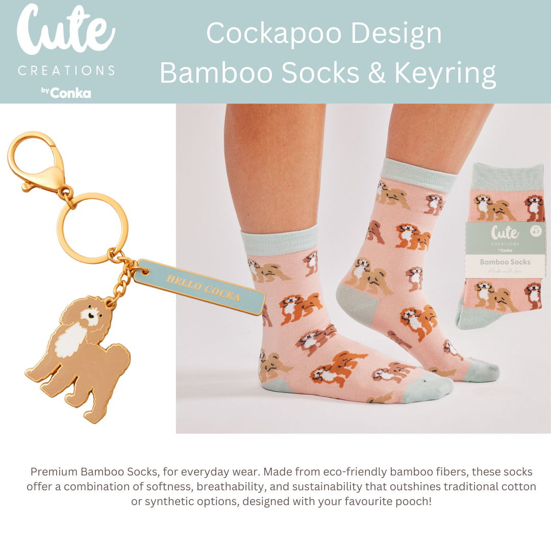 Cockapoo 'Warm Soles & Goals' Gift Set - Socks, Large Candle, Coaster, Mug, Pen, Keyring