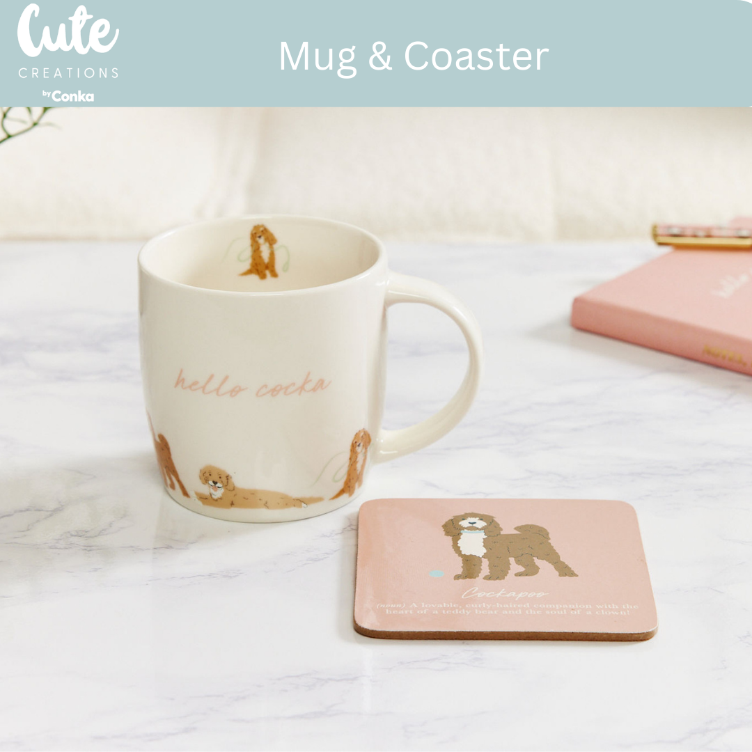 Cockapoo 'Warm Soles & Goals' Gift Set - Socks, Large Candle, Coaster, Mug, Pen, Keyring