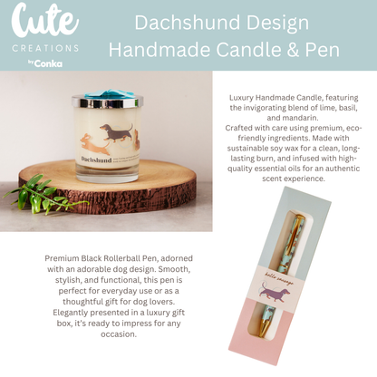 Dachshund 'Warm Soles & Goals' Gift Set - Socks, Large Candle, Coaster, Mug, Pen, Keyring