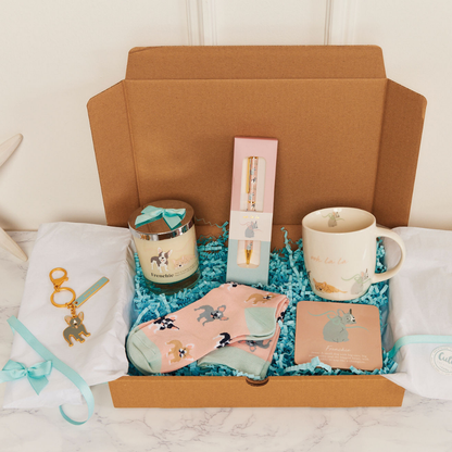 French Bulldog 'Warm Soles & Goals' Gift Set - Socks, Large Candle, Coaster, Mug, Pen, Keyring