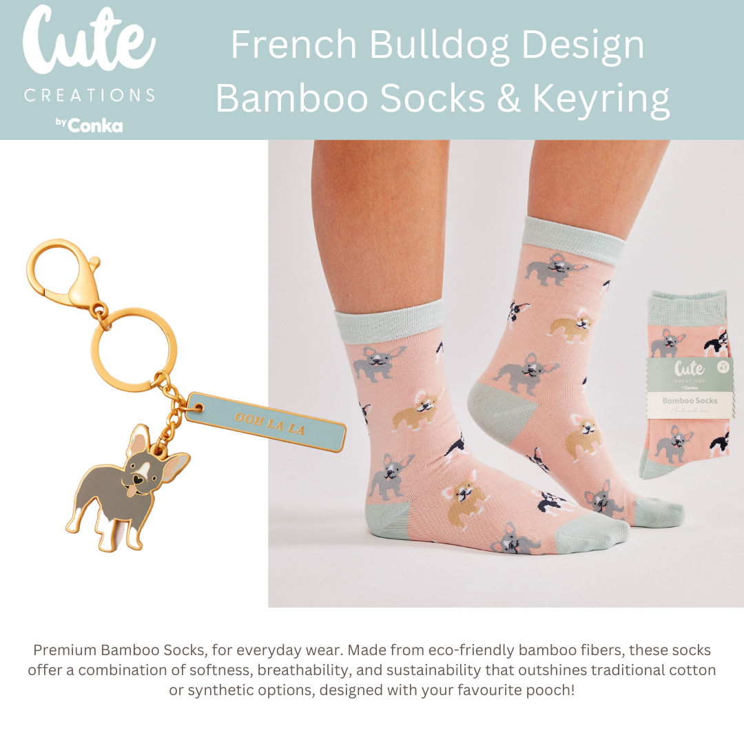 French Bulldog 'Warm Soles & Goals' Gift Set - Socks, Large Candle, Coaster, Mug, Pen, Keyring