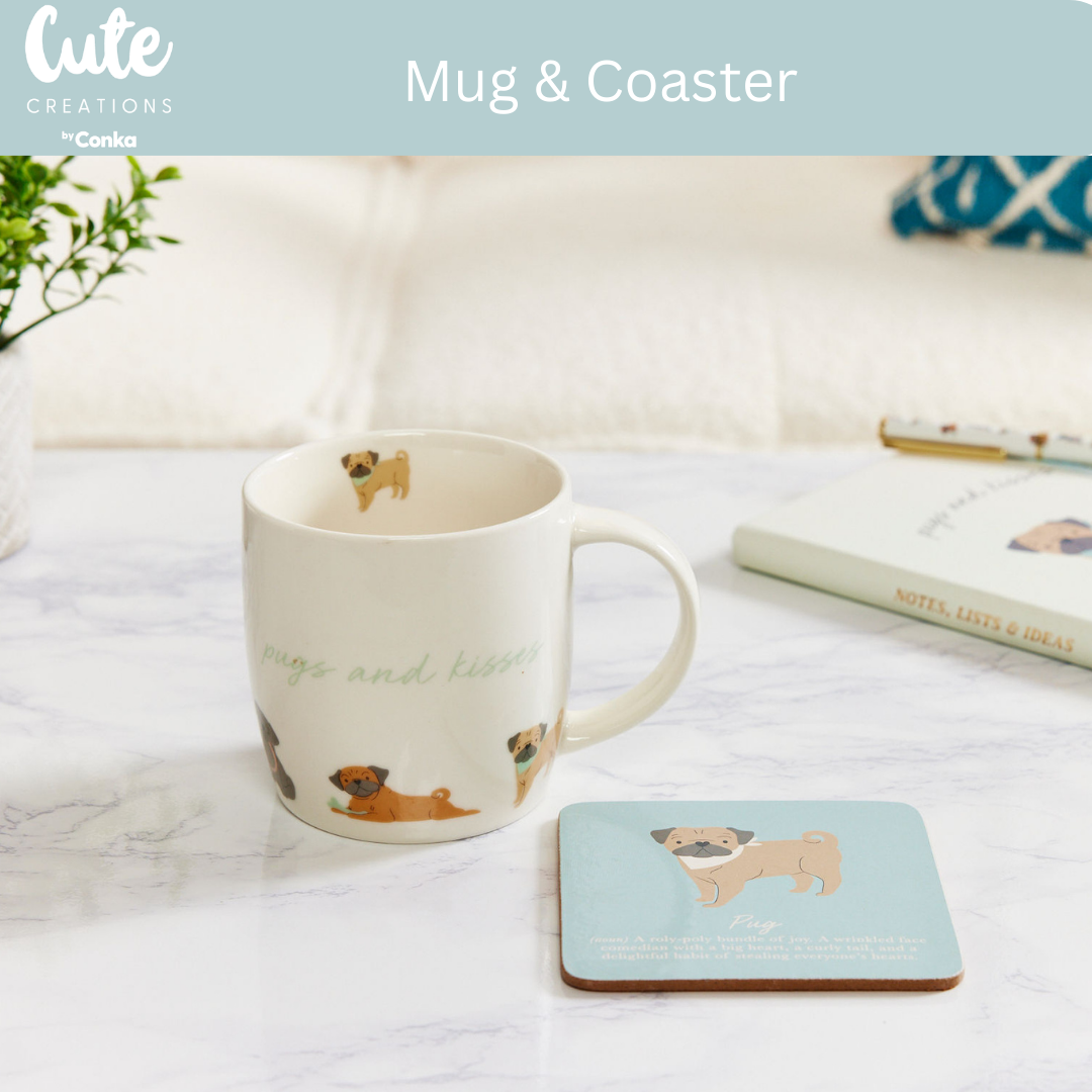 Pug 'Warm Soles & Goals' Gift Set - Socks, Large Candle, Coaster, Mug, Pen, Keyring
