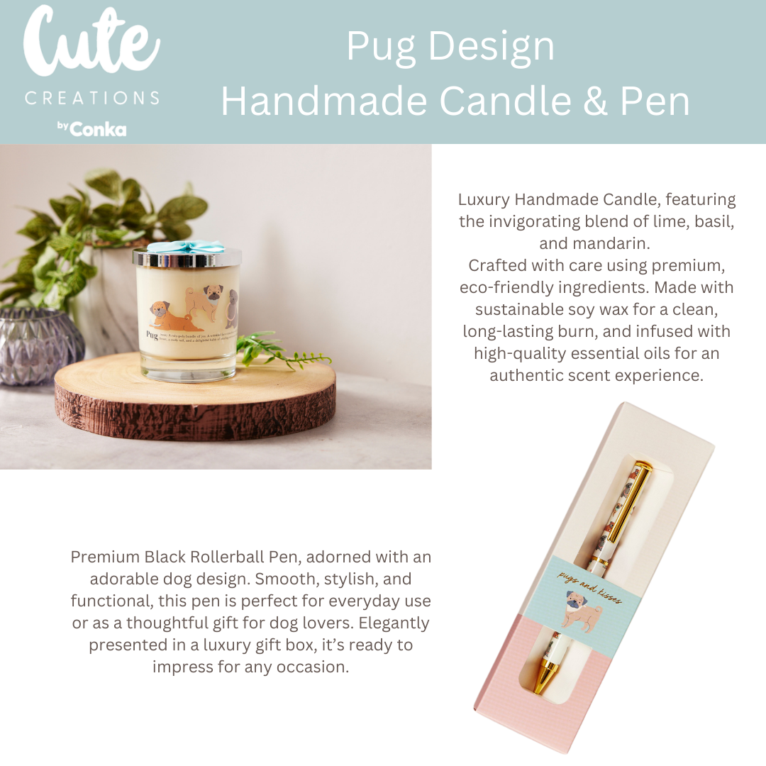 Pug 'Warm Soles & Goals' Gift Set - Socks, Large Candle, Coaster, Mug, Pen, Keyring