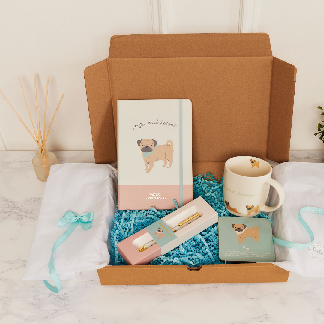 Pug 'Mindful Moments' Gift Set - Mug, Coaster, Notebook & Pen