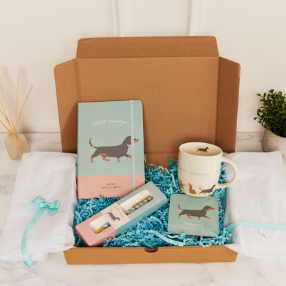 Dachshund 'Mindful Moments' Gift Set - Mug, Coaster, Notebook & Pen