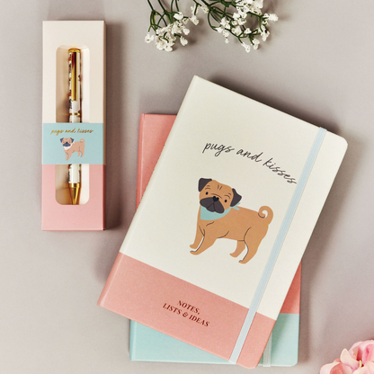 Pug 'Mindful Moments' Gift Set - Mug, Coaster, Notebook & Pen