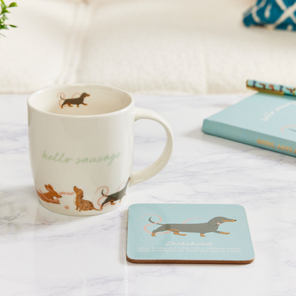 Dachshund 'Mindful Moments' Gift Set - Mug, Coaster, Notebook & Pen
