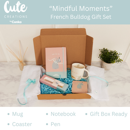 French Bulldog 'Mindful Moments' Gift Set - Mug, Coaster, Notebook & Pen