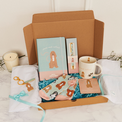 Spaniel Gift Set For Dog Lovers - "Sips, Snuggles & Scribbles"