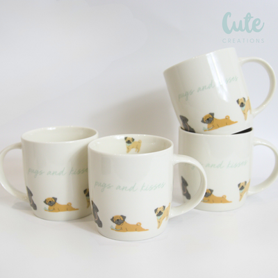 Set of 4 Cute Pug Mugs