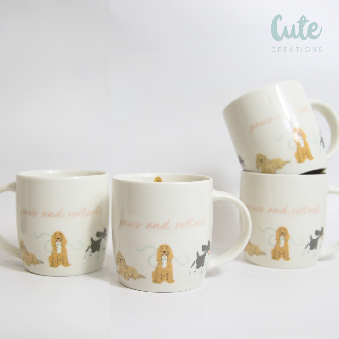 Set of 4 Cute Spaniel Mugs