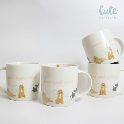Set of 4 Cute Spaniel Mugs